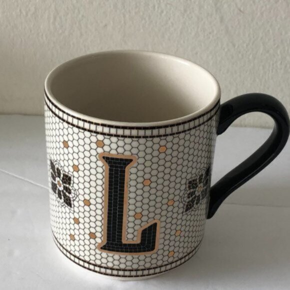 Anthropologie Margot Tiled Letter "L" Monogram Initial Coffee Tea Mug Cup - Picture 1 of 6